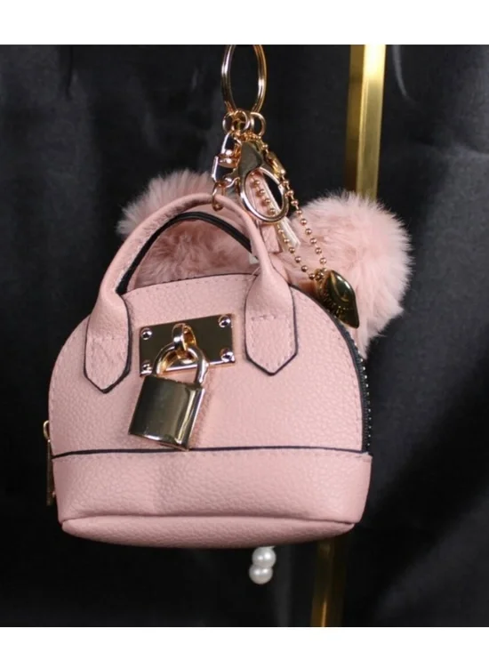 Posh + Pop NWT Pink Leather Mini Bag & Fluffy Heart w/Pearls Bag Charms - Picture 2 of 4